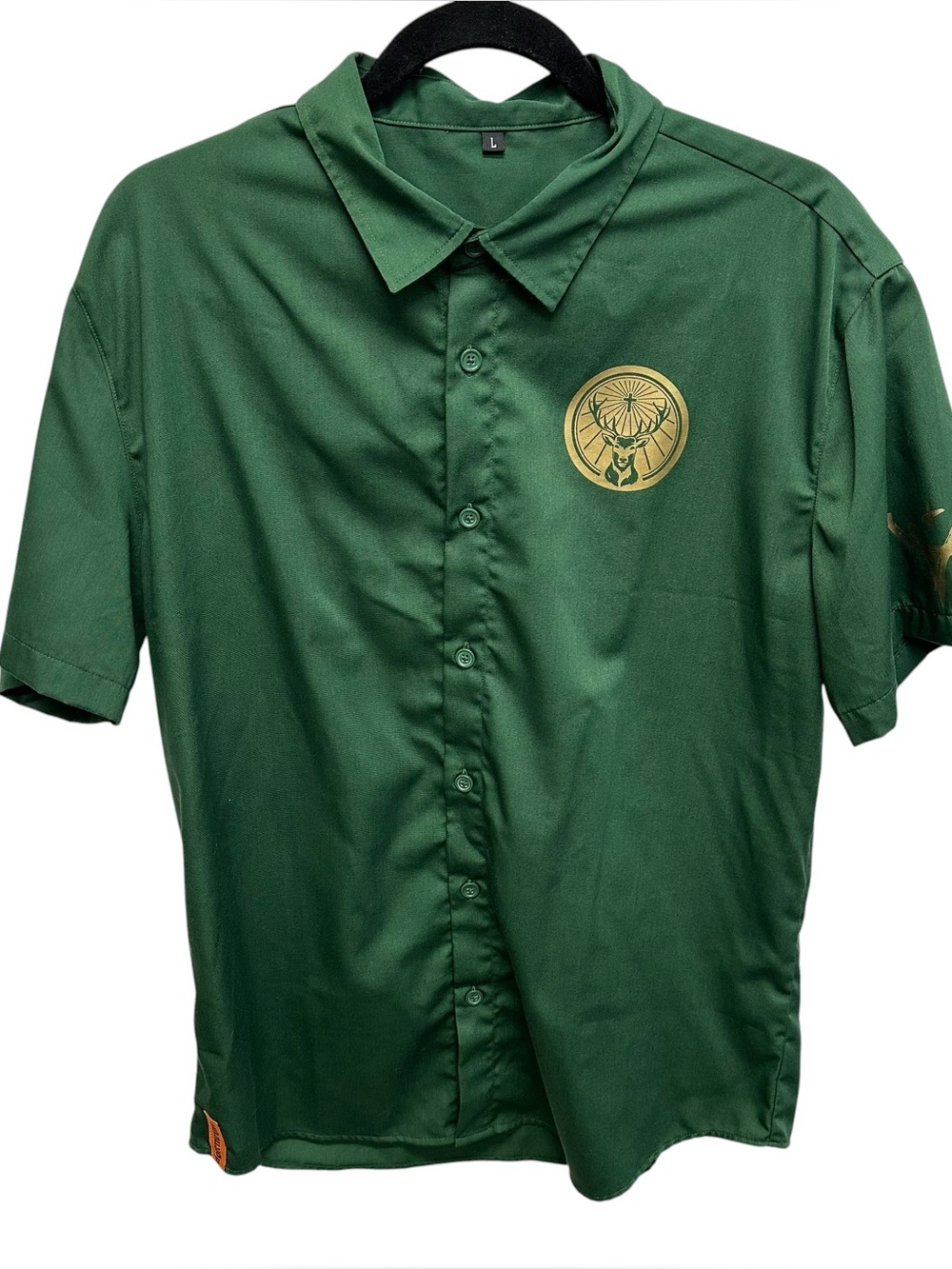 Jagermeister men’s button down shirt green spell out large mechanic style